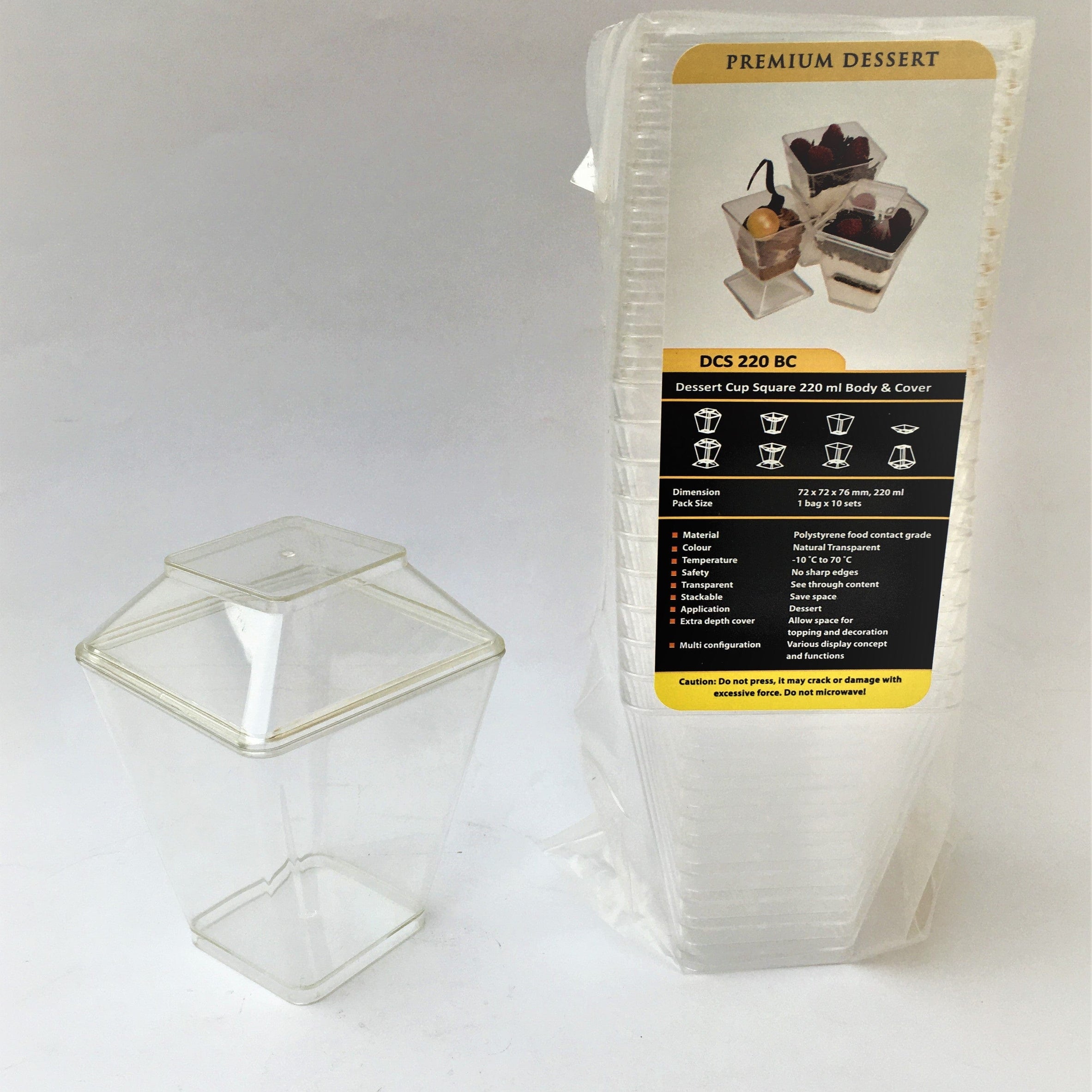 Envase Base y Tapa Postre Cuadrado 220 ml. (32x10) Base y Tapa Postre Cuadrado 220 ml. (32x10) PCUAD22008