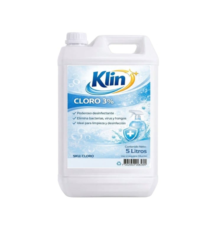 Químico Cloro al 3% Klin - Bidón 5 lts. Cloro al 3% Klin - Bidón 5 lts. CLORO