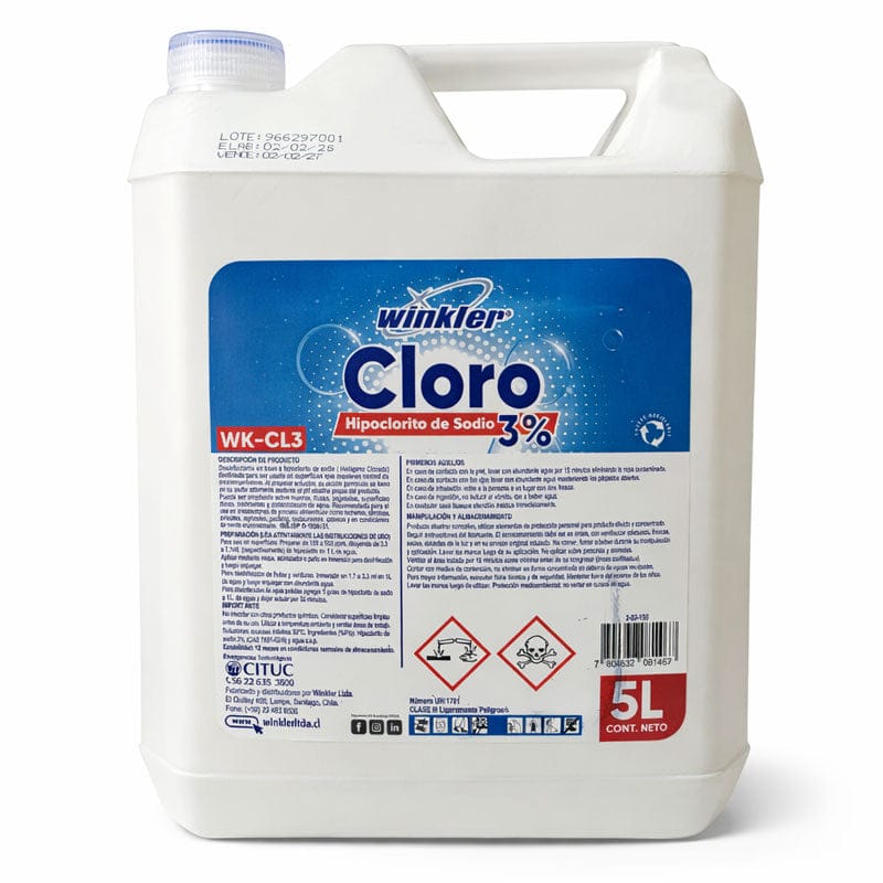 Químico Cloro al 3% Winkler - Bidón 5 lts. Cloro al 3% Winkler - Bidón 5 lts. CLORO544*