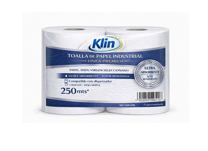 Papelería Toalla de Papel Industrial Premium KLIN 250 mts - Pack 2 un Toalla de Papel Industrial Premium KLIN 250 mts - Pack 2 un NOVAPR